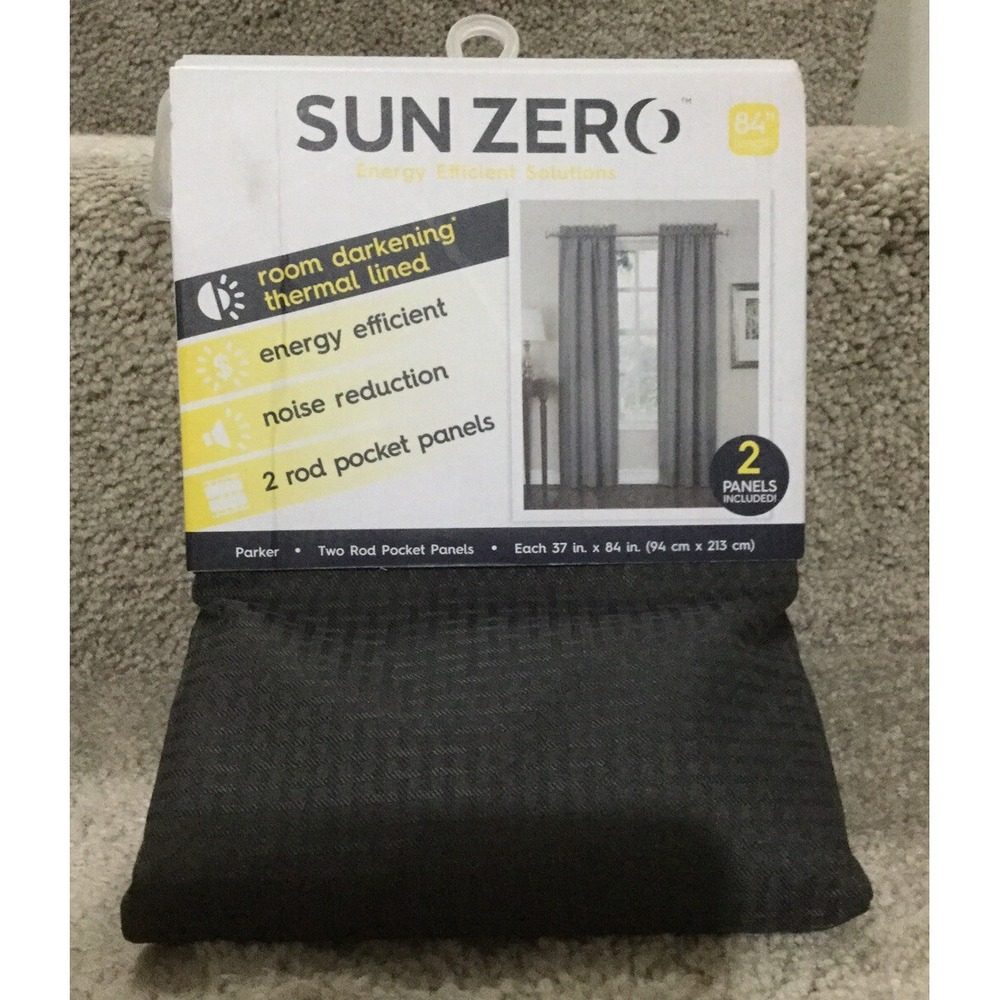 NEW Sun Zero Parker Room Darkening Rod-Pocket Set of 2 Curtain Panels 37x84 (A)